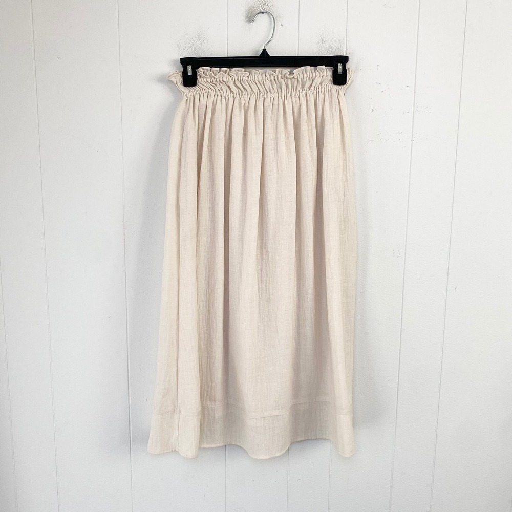 Max Studio London Cream Paperbag Waist Midi Skirt Ivory Boho Pockets S